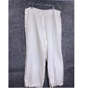 White Linen Wide-Leg‎ Pants Effortless Resort Minimalist Capsule Eileen Fisher L